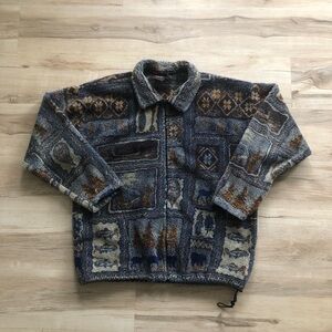 Men's Cottagecore Outdoor Geometric Pattern Fleece Jacket